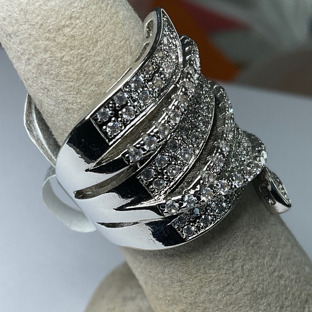 Ring Silver Tone Cubic Zirconia Wrap Statement New 7 - Picture 2 of 5